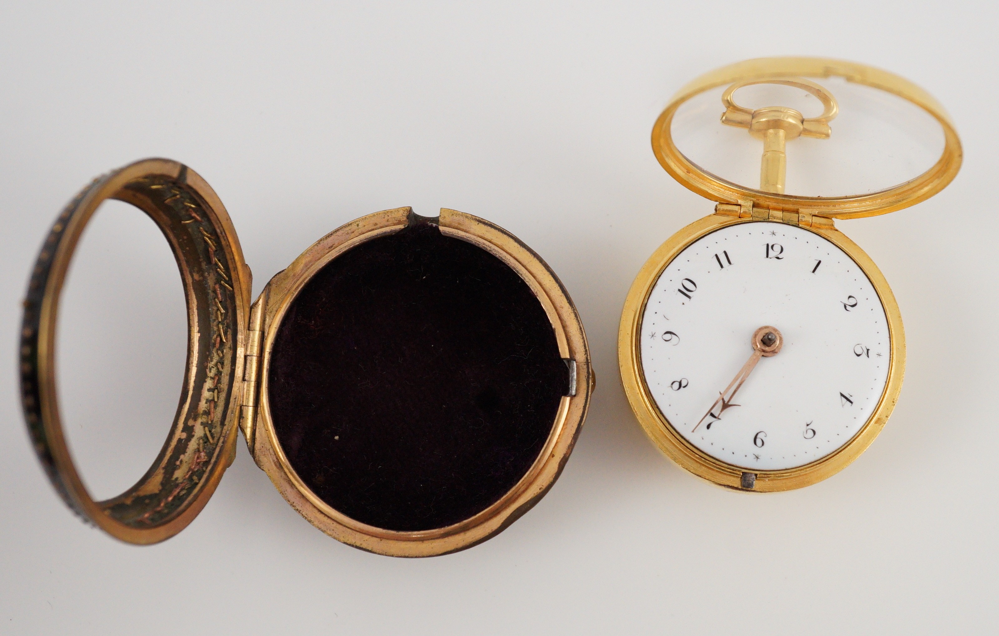 A mid 18th century gilt metal and tortoiseshell pair cased keywind verge pocket watch by Catlin, London